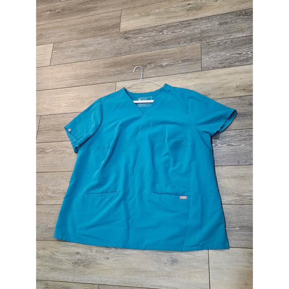 FIGS Casma Three-Pocket Scrub Top Teal Blue V-Neck Technical Collection 3XL